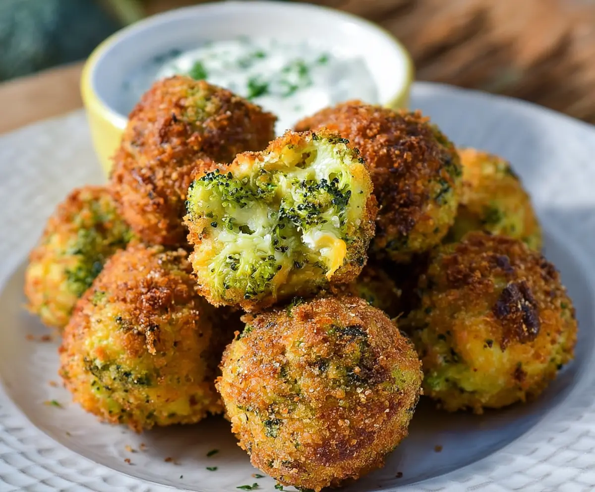 Delicious baked broccoli cheese balls on a plate, perfect for healthy snacking.