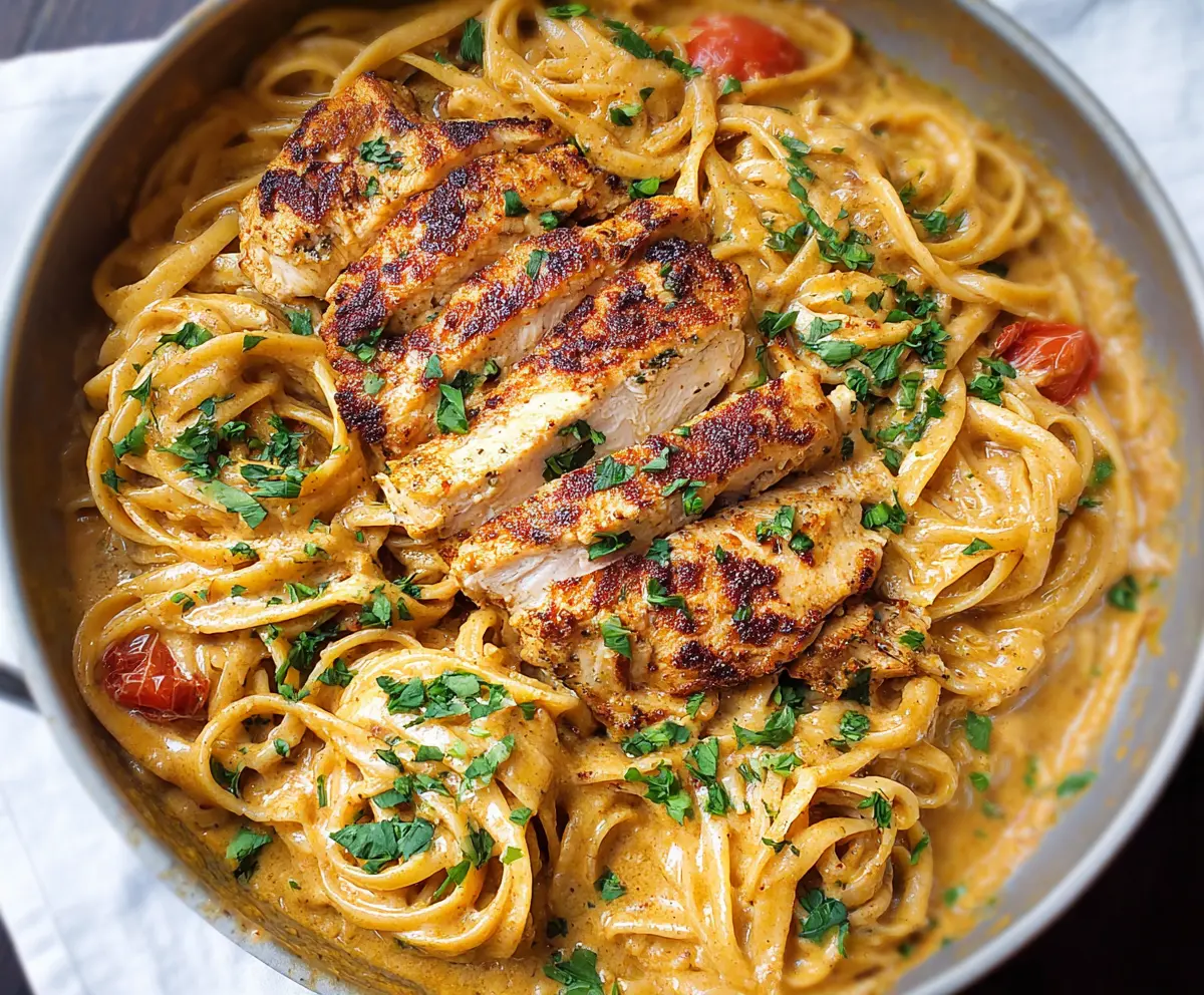 Plate of Bold and Cajun Chicken Spaghetti garnished with fresh herbs, showcasing a flavorful Cajun-inspired pasta dish.