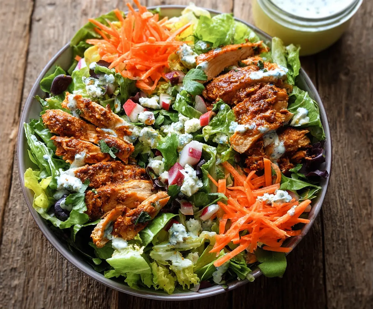 Refreshing Buffalo Ranch Chicken Salad with crisp vegetables and creamy dressing.