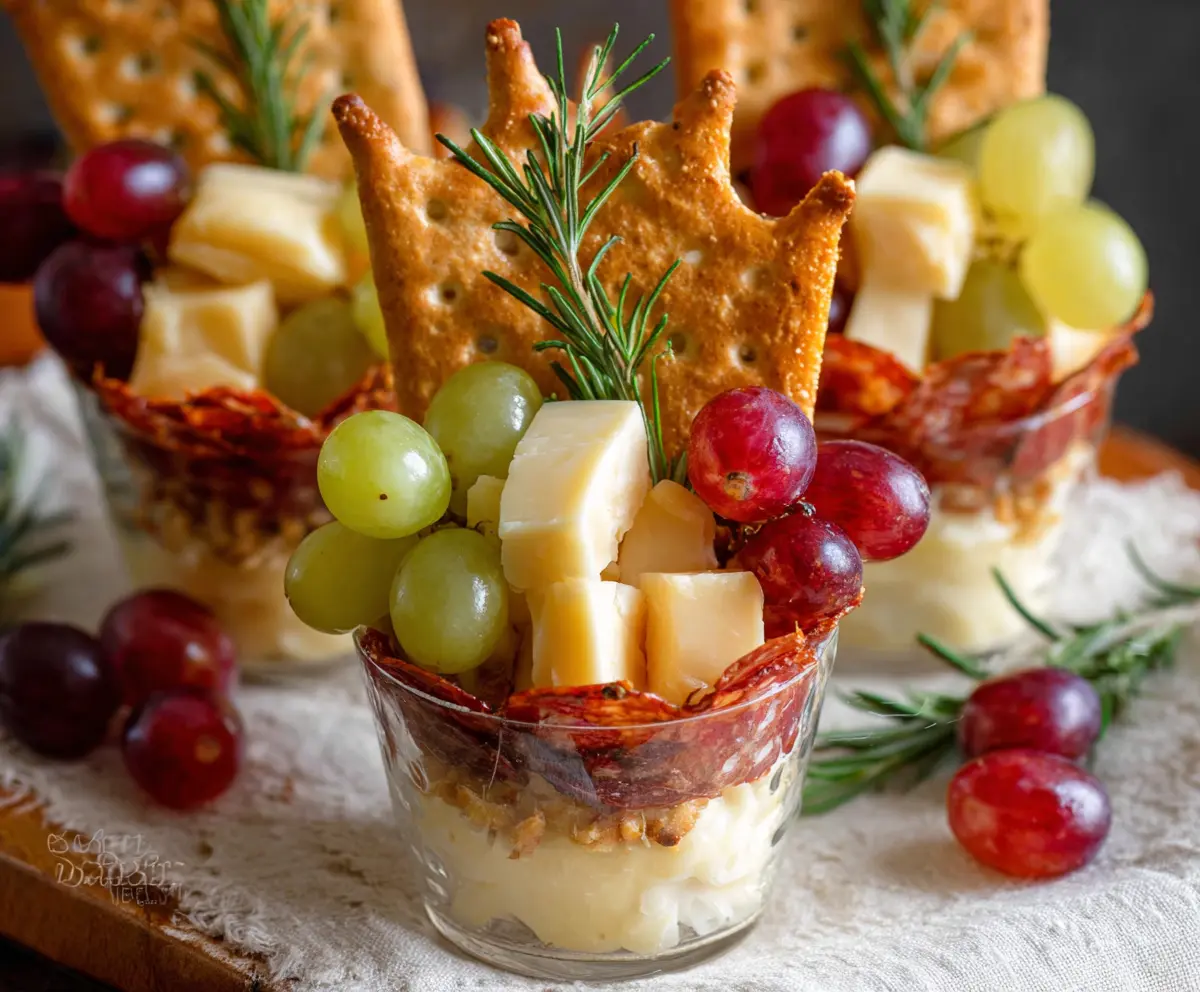 Delicious cheese and crackers cups served on a platter, perfect for appetizers or snacks.