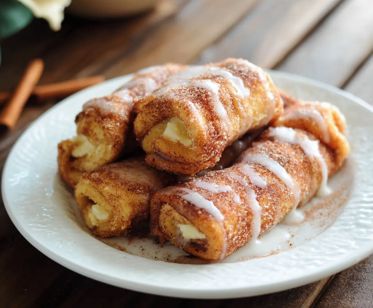 Delicious cinnamon cream cheese roll-ups garnished with powdered sugar, perfect for breakfast or dessert.