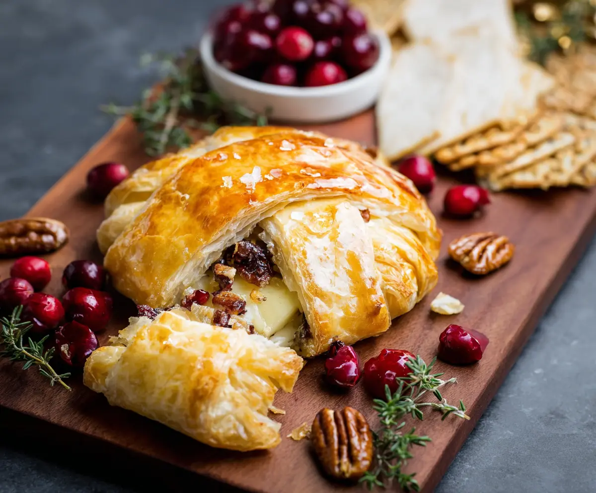 Cranberry Pecan Brie Wrapped In Puff Pastry