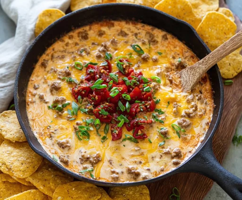 Cream Cheese Sausage Dip served with fresh crackers and herbs, perfect for parties and gatherings.