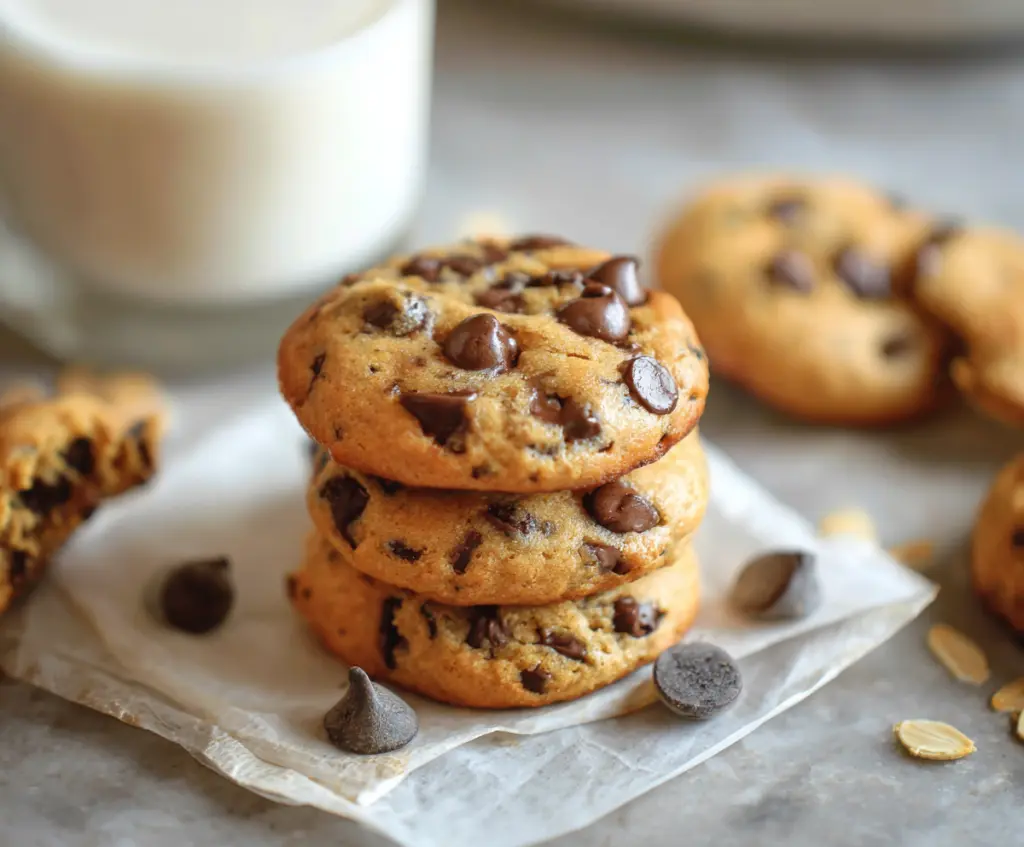 Healthy Greek Yogurt Protein Cookies with chocolate chips on a wooden surface