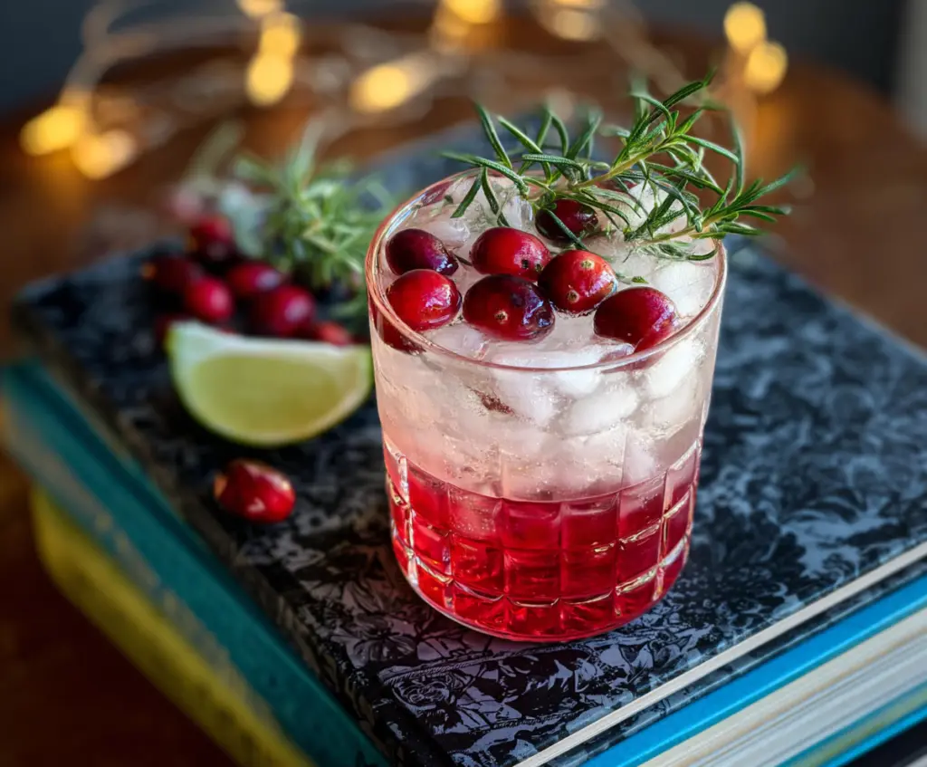 Refreshing Spiced Cranberry Gin and Tonic with fresh cranberries and aromatic spices