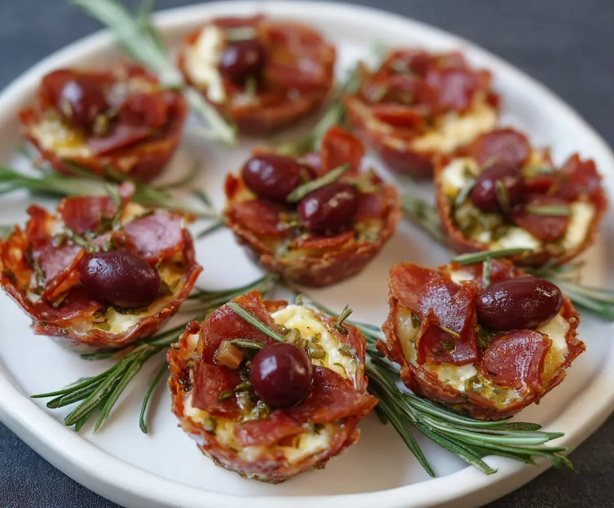 Delicious 3 Ingredient Boursin Cheese Salami Cups on a serving platter, perfect for appetizers.