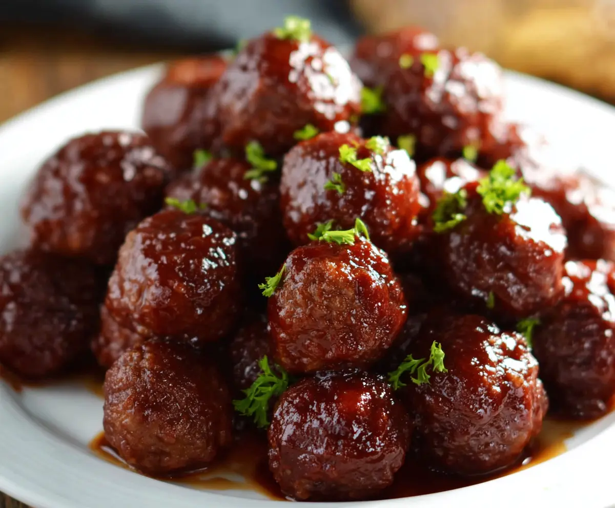 Delicious homemade BBQ meatballs cooked in a crockpot with just three ingredients.