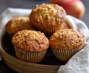 Delicious homemade Apple Cinnamon Sourdough Muffins on a rustic baking tray