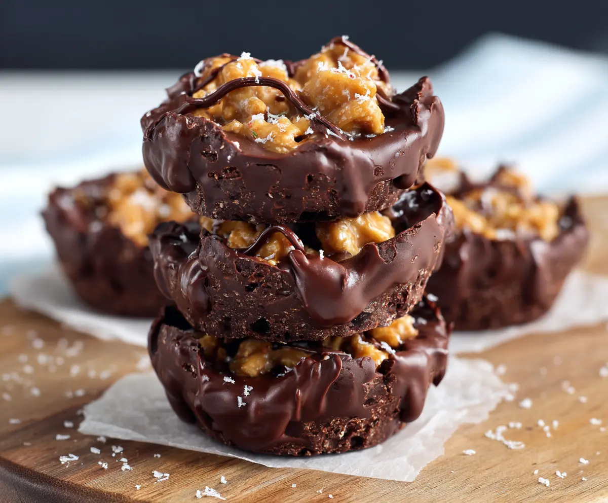 Delicious Chocolate Peanut Butter Crunch Cups with creamy peanut butter and crunchy chocolate coating