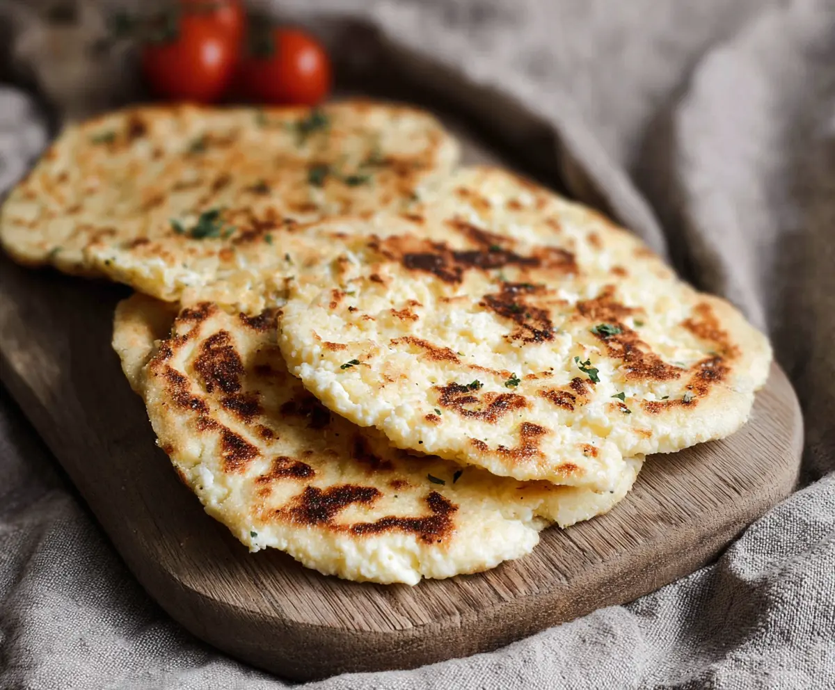 Delicious homemade cottage cheese flatbread ready to serve as a healthy snack or meal.