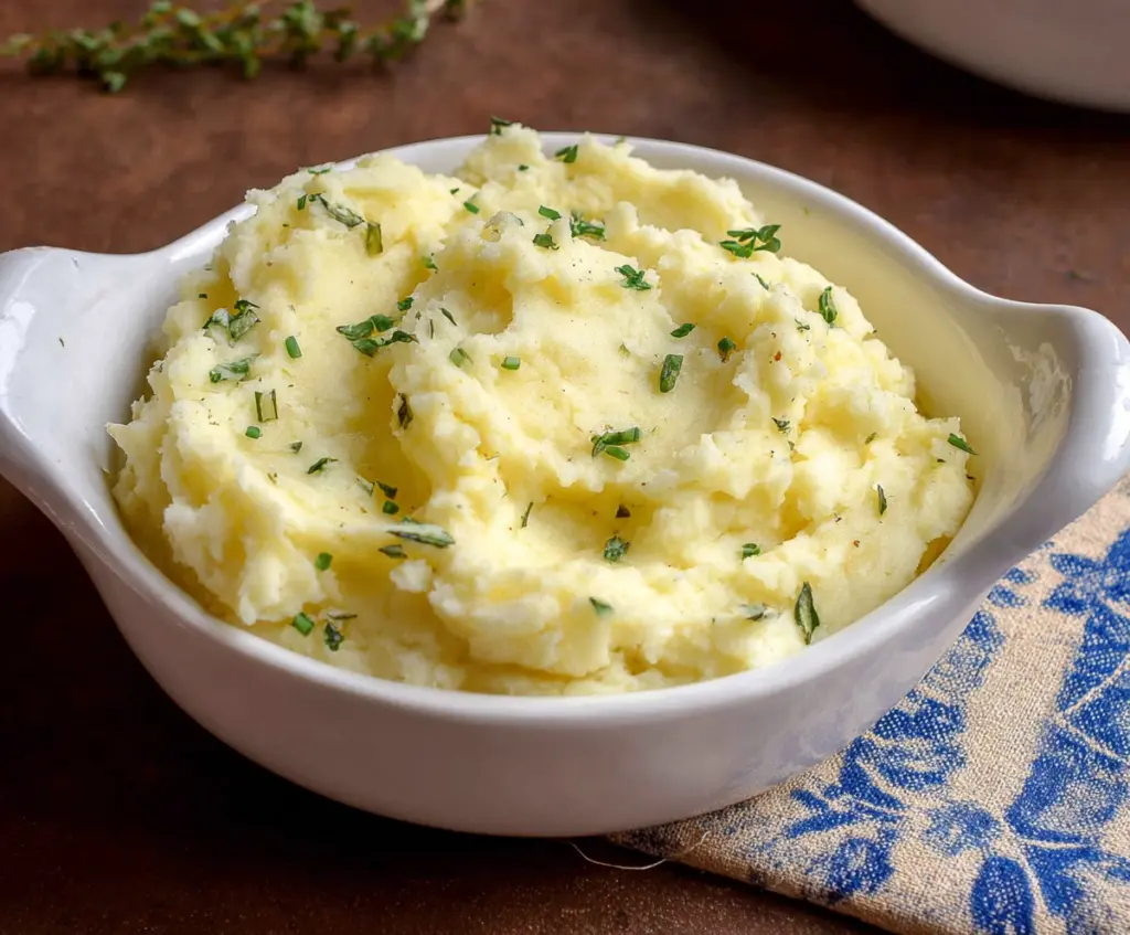 Creamy cottage cheese mashed potatoes served as a healthy comfort food option.