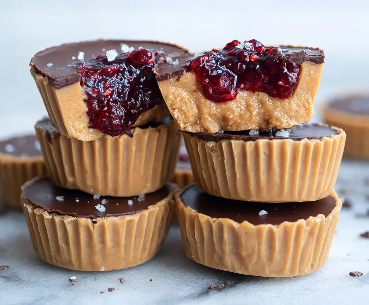 Healthy peanut butter and jelly cups with fresh fruit and natural ingredients