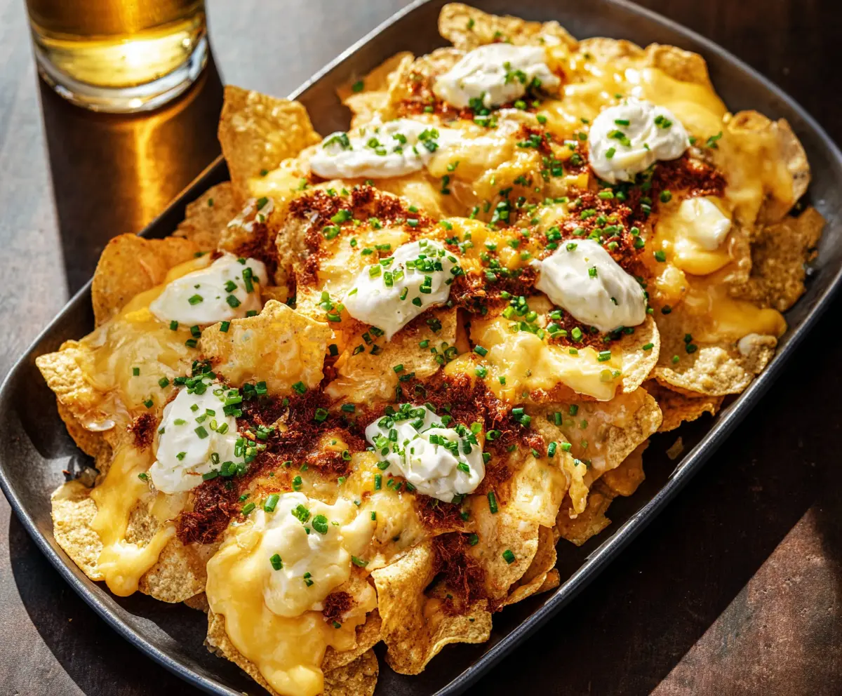 Delicious Ohio Nachos with melted cheese, jalapenos, and fresh toppings on a plate