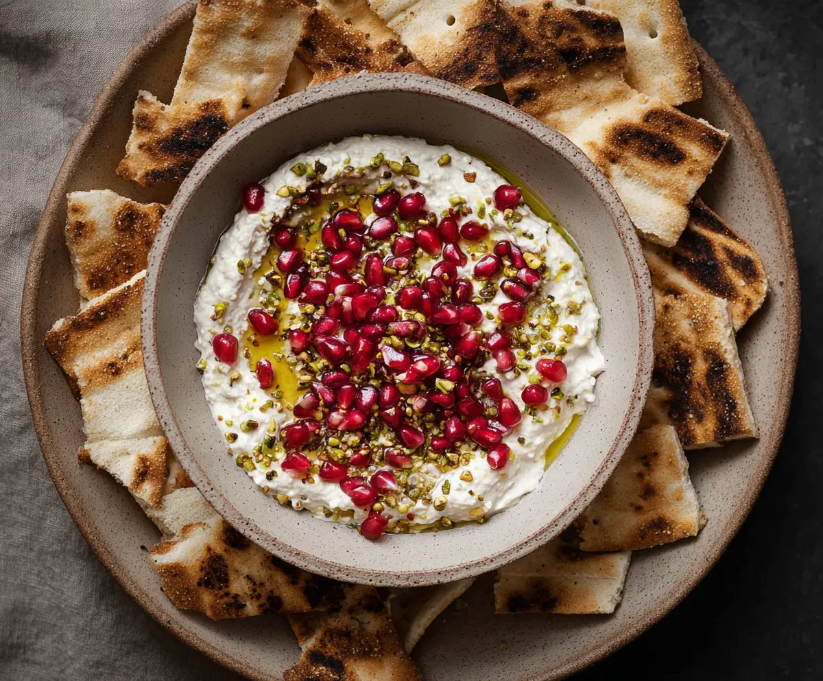 Delicious Pomegranate Pistachio Feta Dip served in a bowl with fresh ingredients