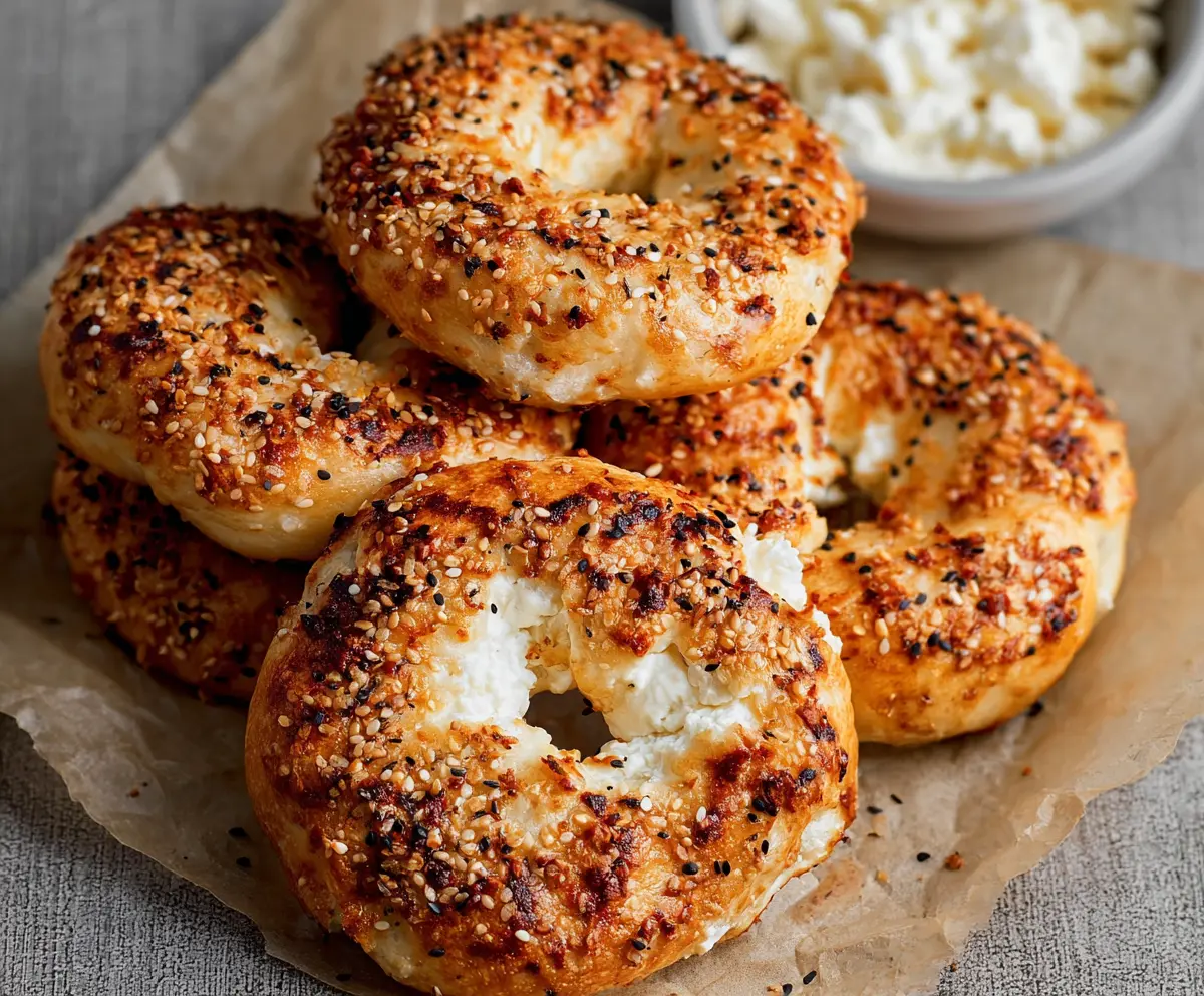 Delicious 3 Ingredient Air Fryer Cottage Cheese Bagels ready to enjoy for a healthy breakfast.