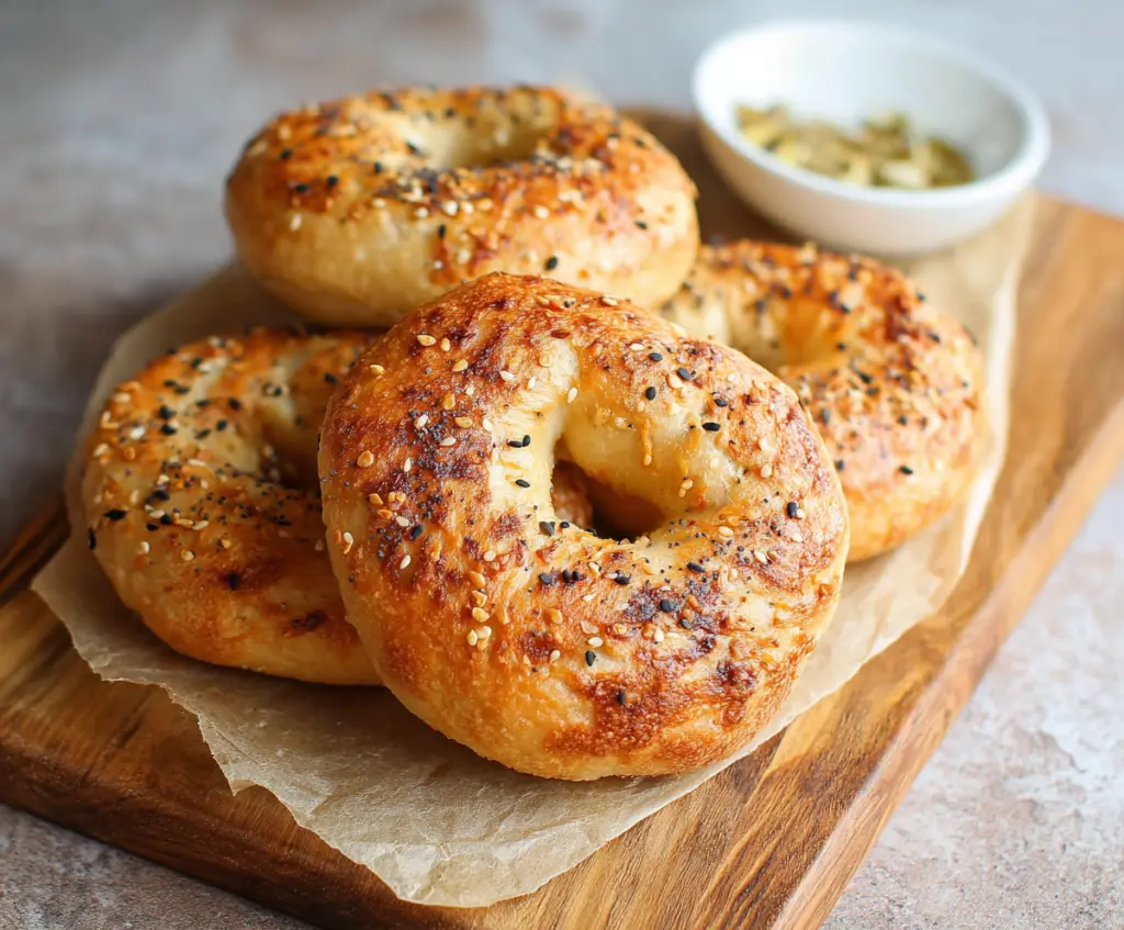 Picture of homemade 3-ingredient Greek Yogurt Bagels on a plate, showcasing their golden crust and soft interior.