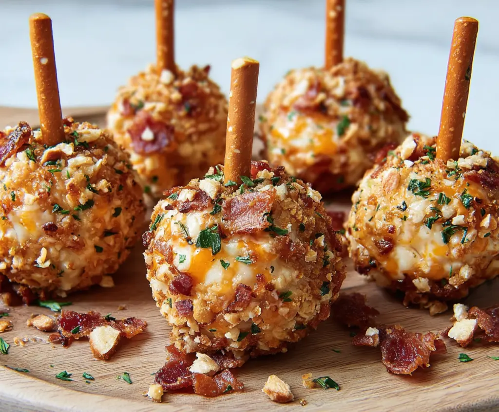 Delicious cheeseball bites with creamy cheese and savory ingredients for appetizers.