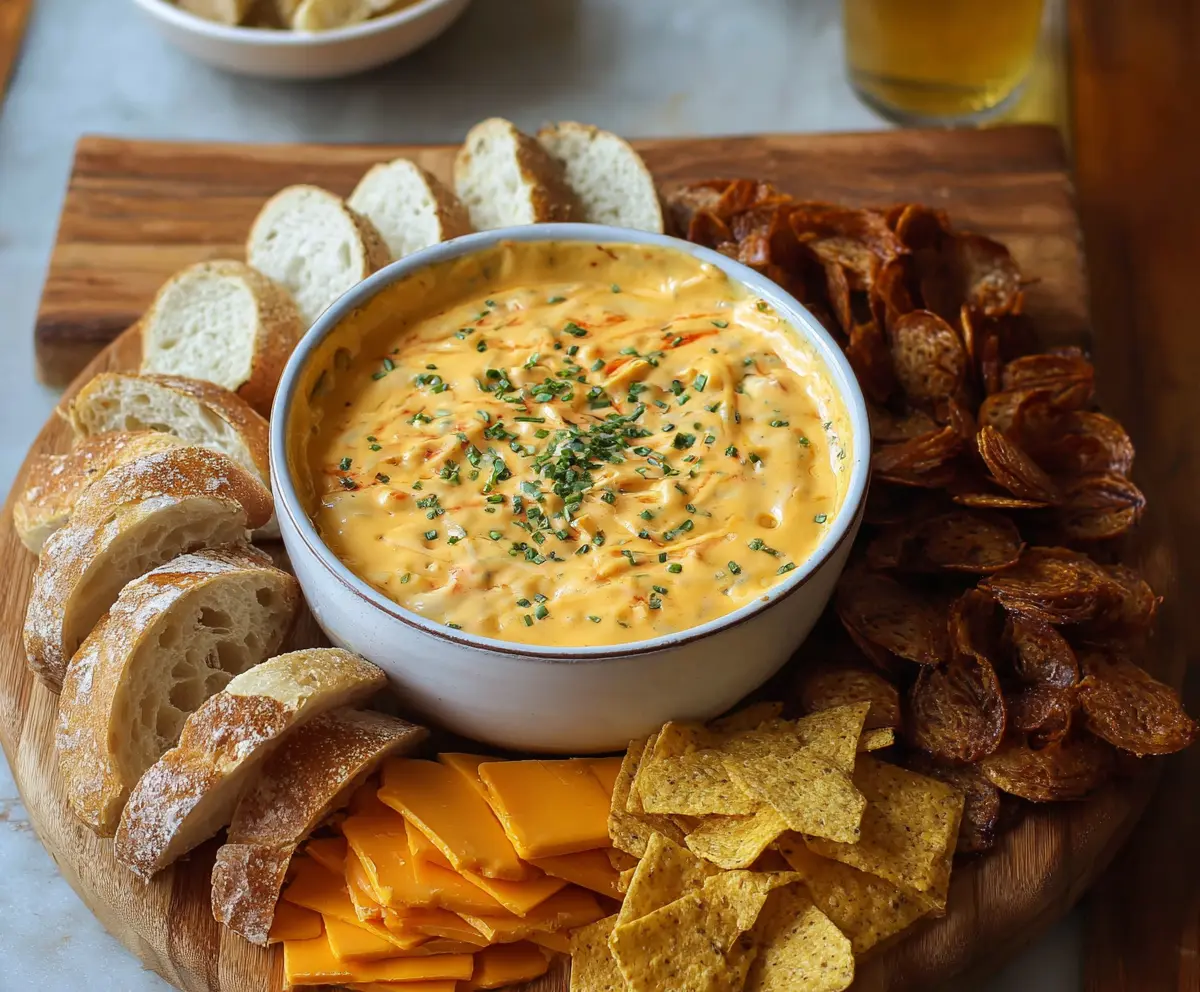 Creamy Crock Pot Beer Cheese Dip served with pretzels and bread for a delicious appetizer.