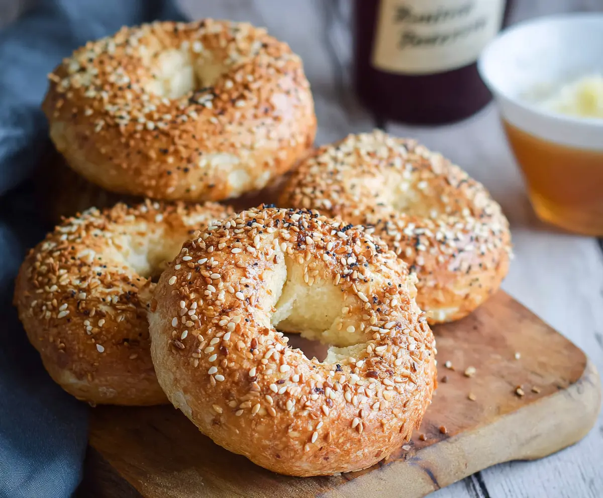 Delicious gluten-free cottage cheese bagels on a plate, perfect for a healthy breakfast or snack.