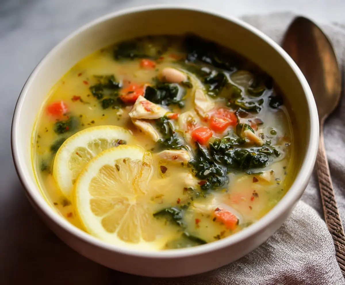 Delicious Mediterranean Lemon Chicken Soup with fresh herbs and vegetables