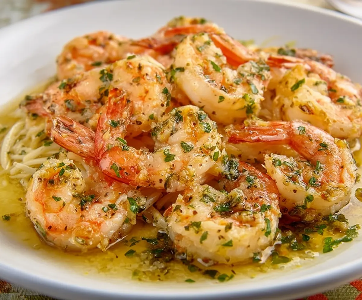 Delicious Red Lobster Shrimp Scampi served on a plate with fresh herbs and lemon wedges
