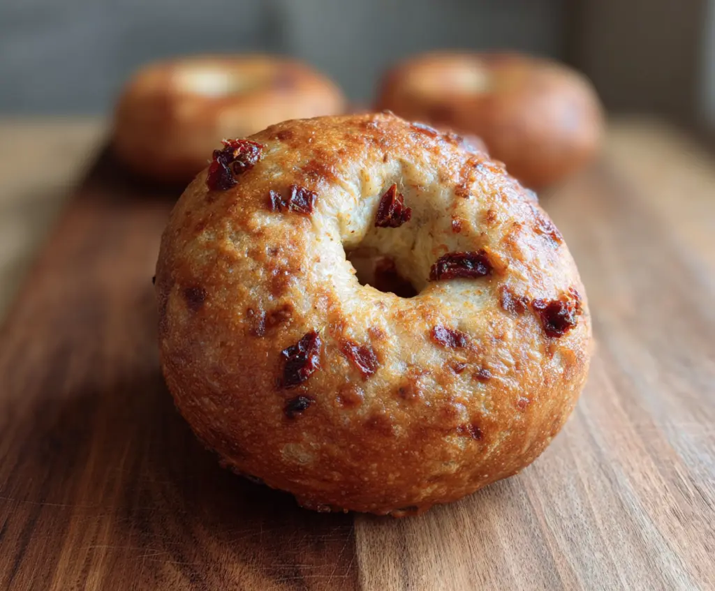Delicious homemade Sun-Dried Tomato Sourdough Bagels with a golden crust and chewy texture.