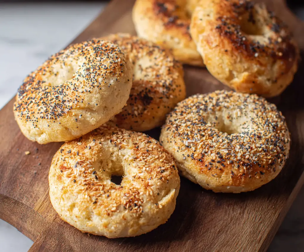 Simple 2 ingredient homemade bagels with a shiny crust on a plate