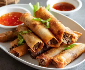 Crispy Beef Lumpia Filipino appetizer with savory meat filling and golden wrapper