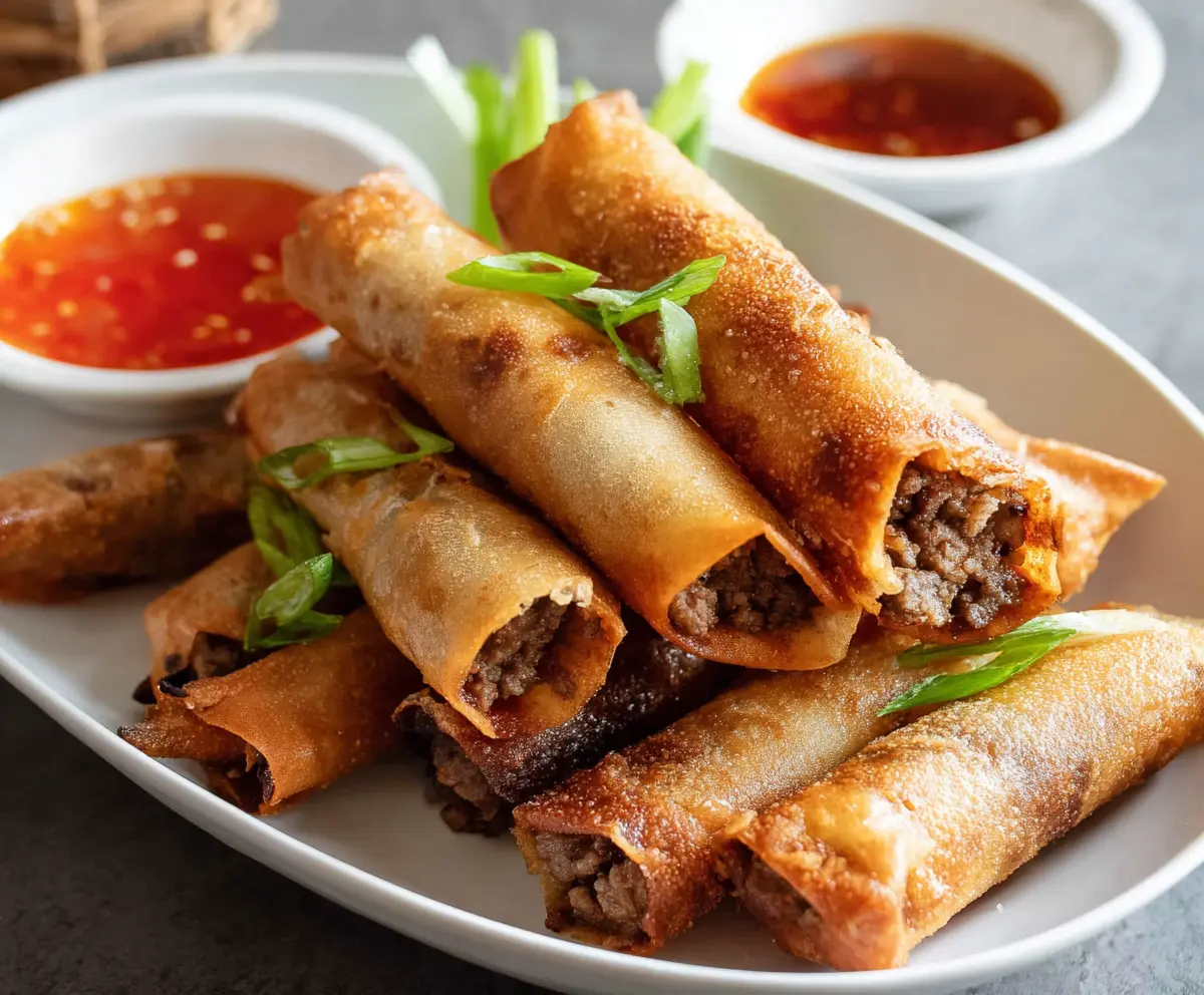 Crispy Beef Lumpia Filipino appetizer with savory meat filling and golden wrapper