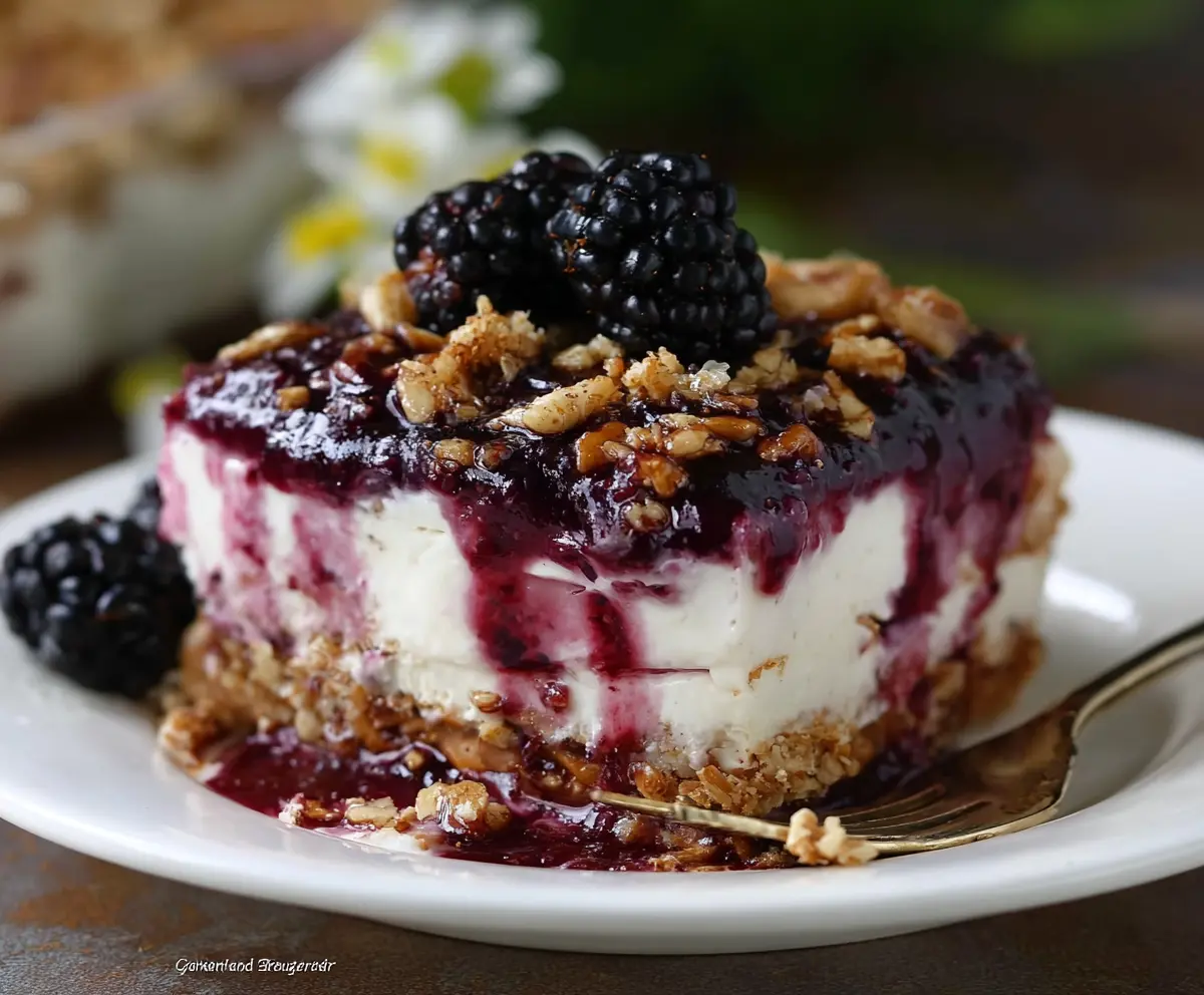 Delicious Blackberry Pretzel Dessert with fresh blackberries and crunchy pretzel crust
