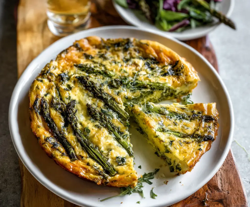 Delicious crustless asparagus quiche with fresh green asparagus and a creamy filling, perfect for a healthy breakfast or brunch.