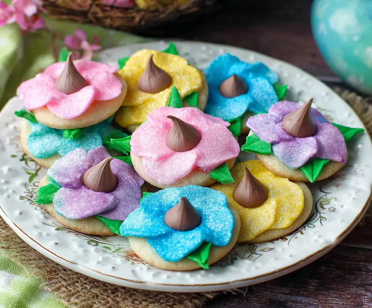 Delicious Easter Blossom Cookies decorated with colorful icing and floral designs.