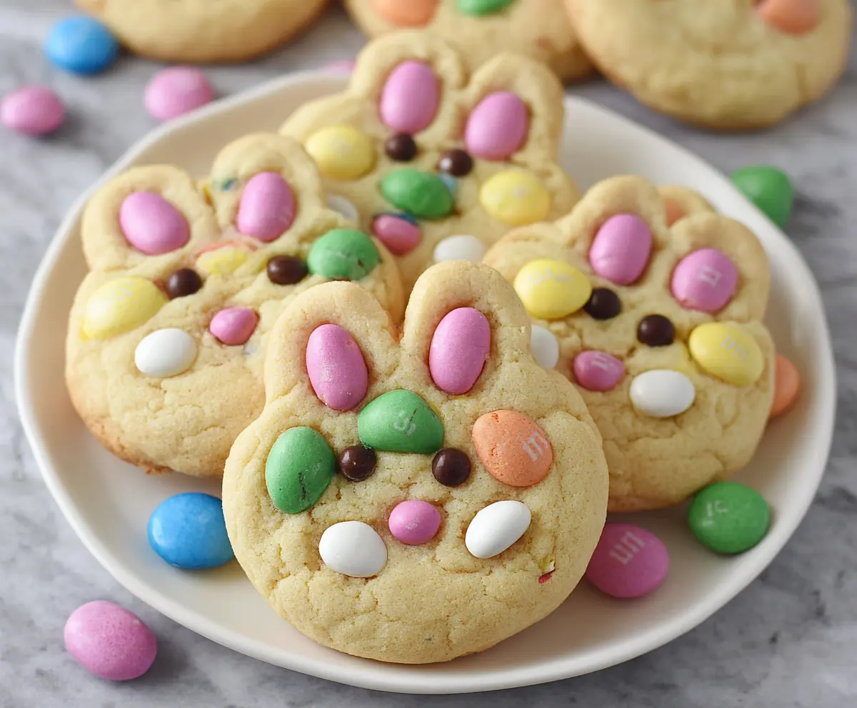 Delicious Easter Bunny M&M's Cookies with colorful candies and soft cookie texture.