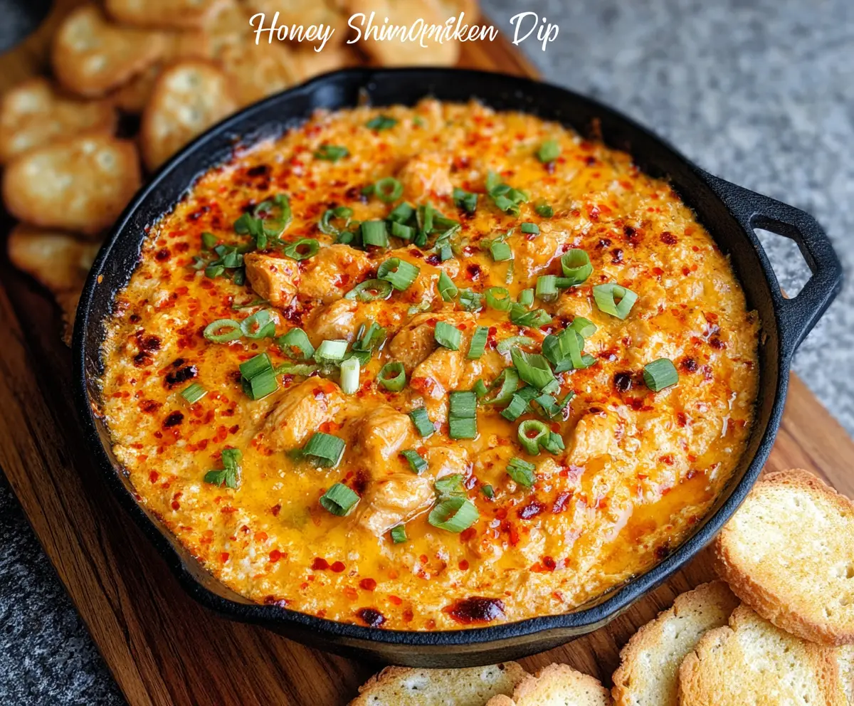 Delicious Honey Sriracha Chicken Dip served with fresh vegetables and chips