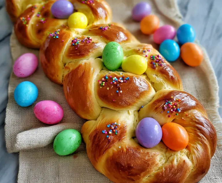 Italian Easter Bread With Colorful Eggs