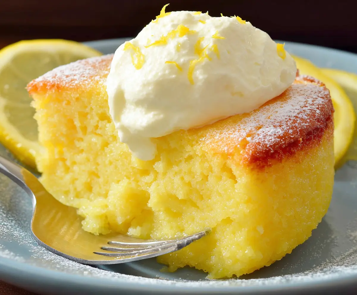 Delicious Lemon Pudding Cake with a zesty lemon glaze, perfect for dessert.