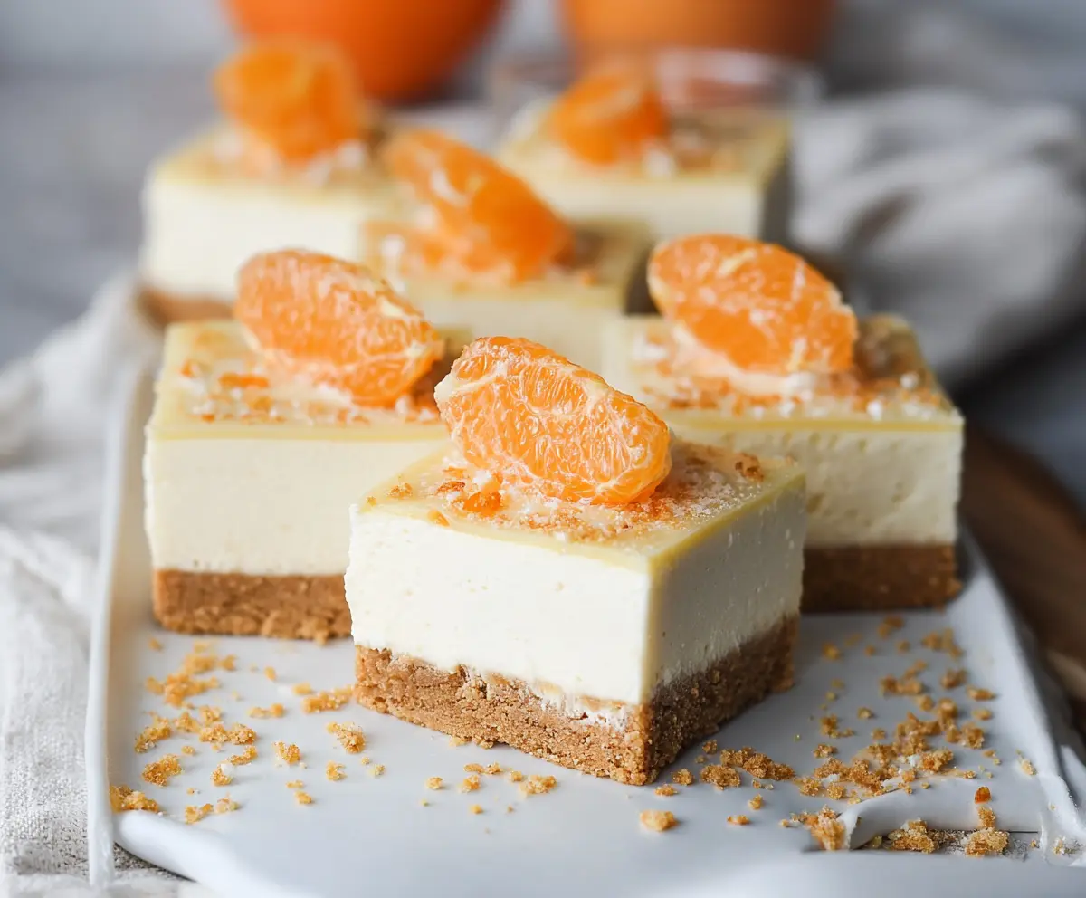 Creamy Orange Creamsicle Cheesecake Bars with a zesty citrus flavor and smooth texture.