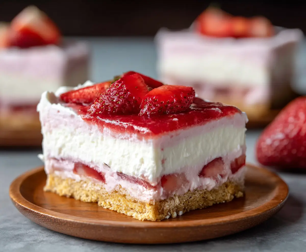 Delicious strawberry cheesecake bars with a creamy filling and fresh strawberry topping