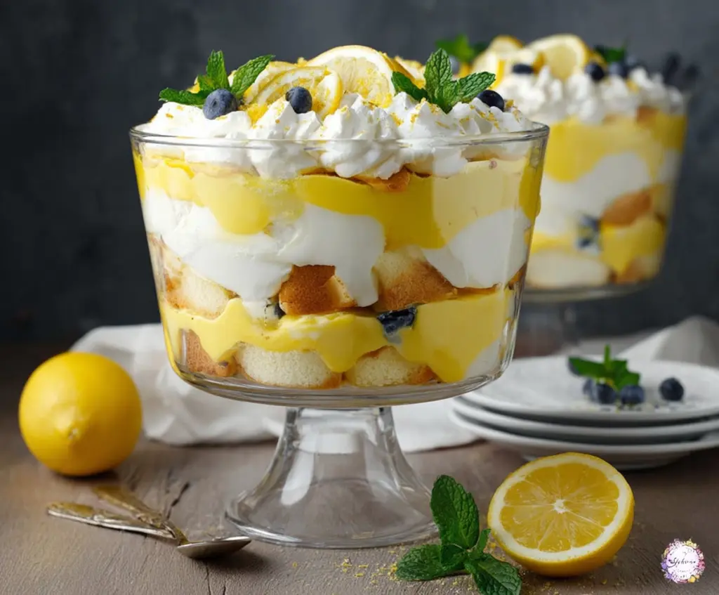 Delicious Vanilla Lemon Trifle layered with creamy custard, fresh lemon zest, and light sponge cake.